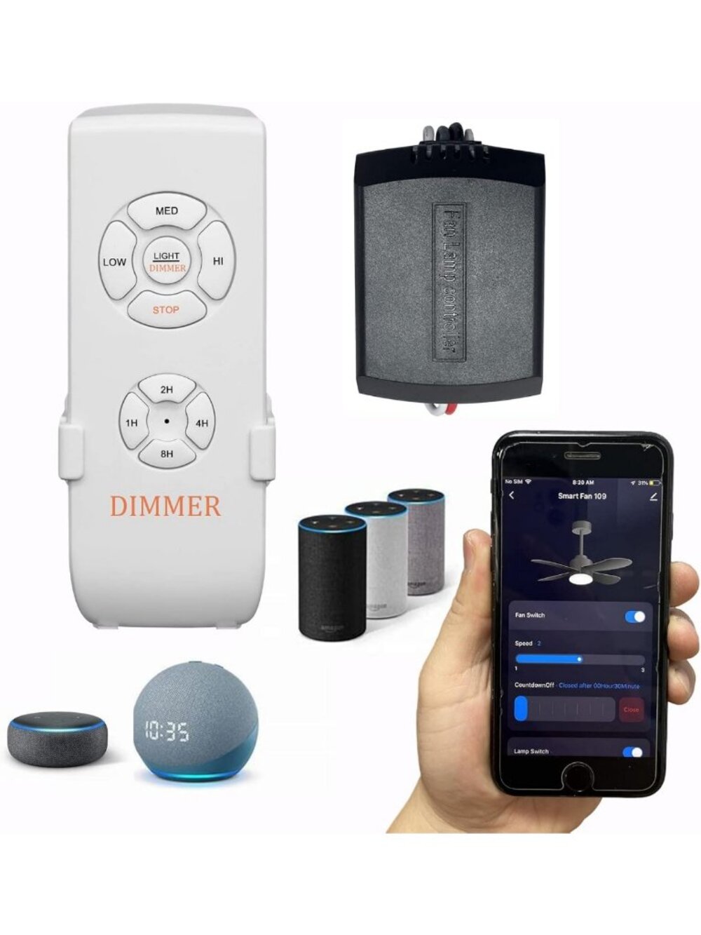Smart WiFi Ceiling Fan Remote Control Kit - Works with Alexa & Google Assistant